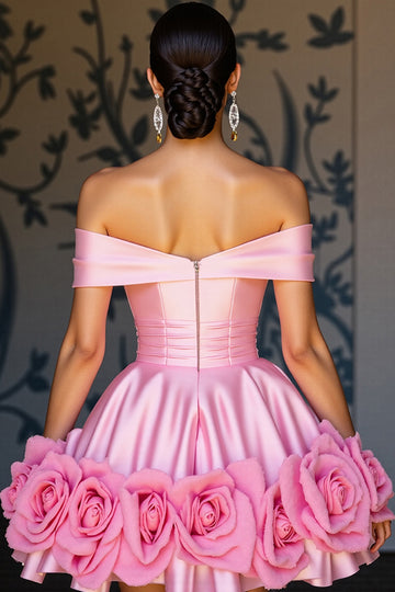 Off The Shoulder Pink A Line Homecoming Dress With 3D Flowers